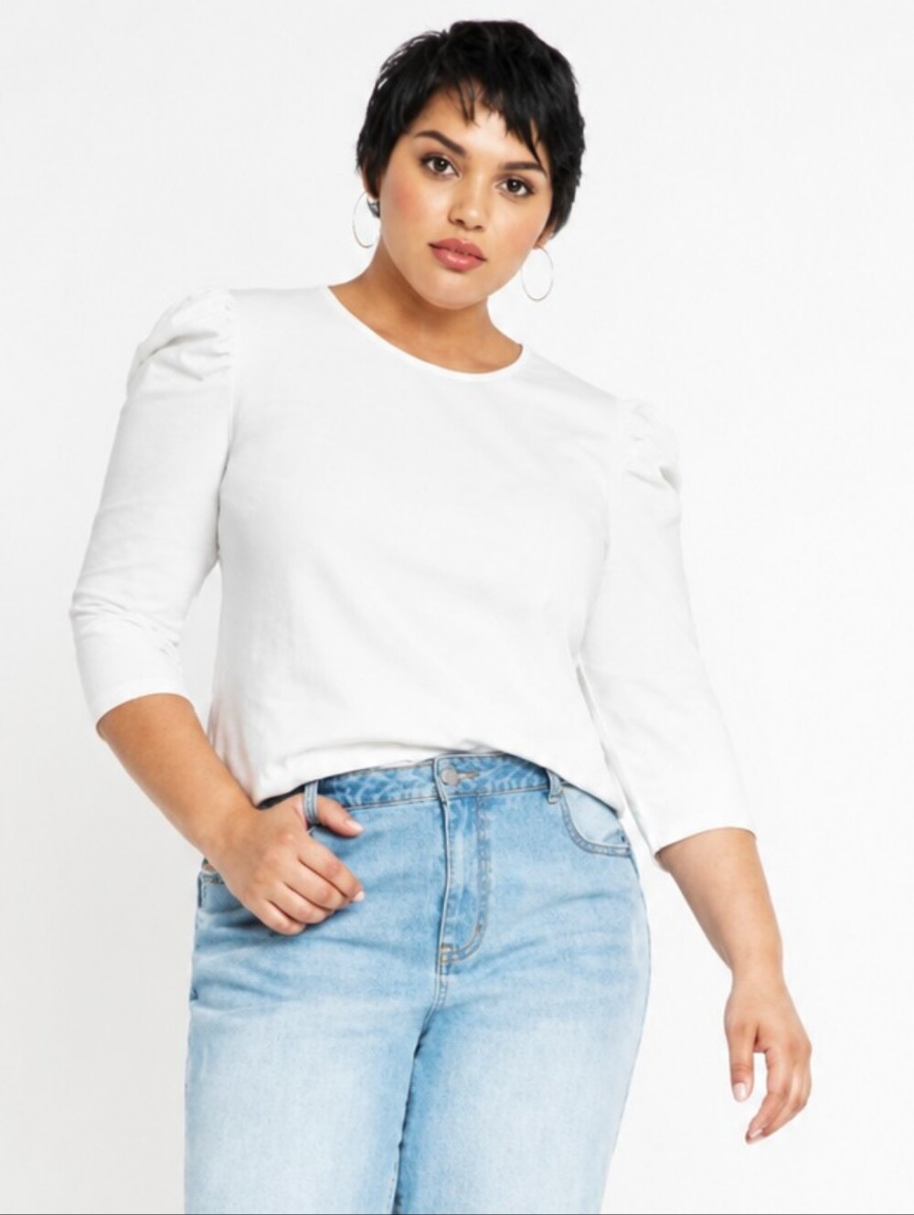 ELOQUII Dramatic Puff Sleeve Tee Top Blouse - White Size 22/24